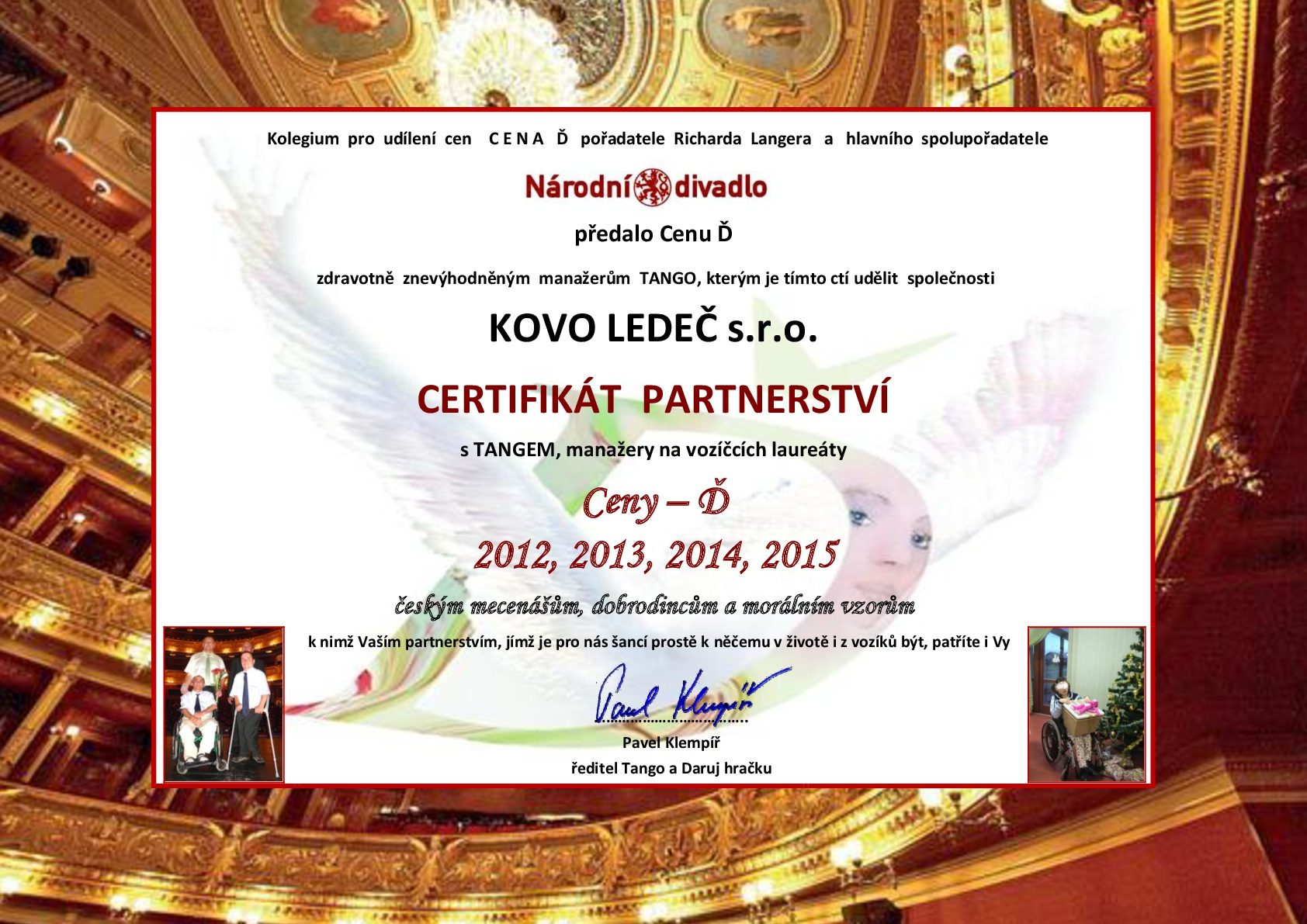 KOVO LEDEČ-Certifikát partnertsví Cena-D-Tango-2016-001